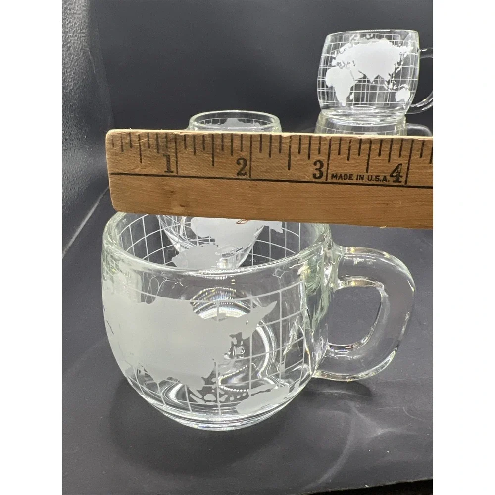 Vintage Nestle Nescafe Glass Coffee Mugs Set of 4 World Globe Creamer Sugar Lid